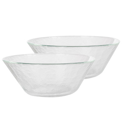 苏宁极物 玻璃冷纹大碗(两件套)欧式水果盘玻璃沙拉碗北欧果盘创意家用玻璃碗客厅茶几水果糖果碗