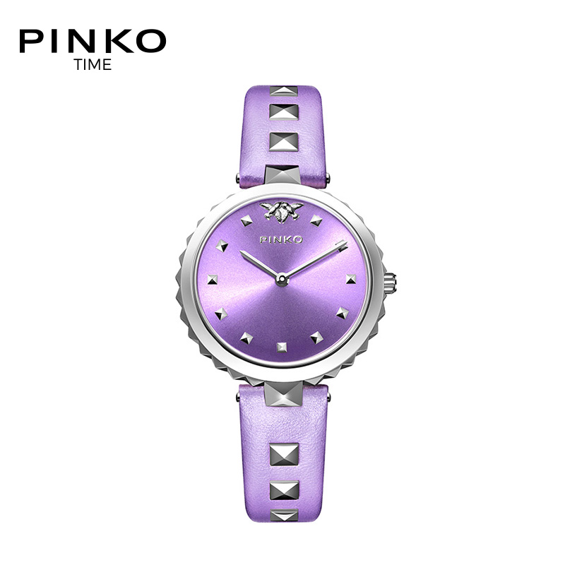 意大利进口PINKO手表 欧美品牌女士简约时尚石英表女Durian系列淡紫色进口牛皮表带