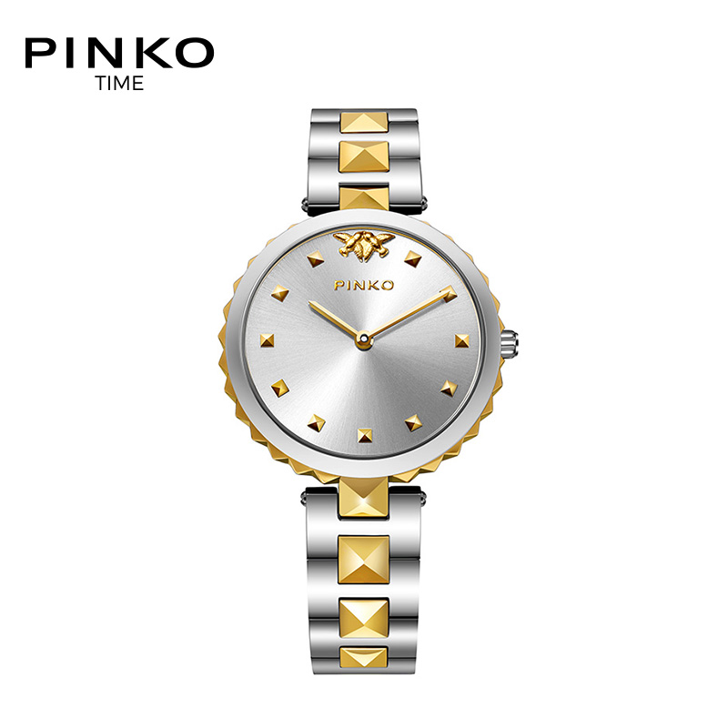 意大利进口PINKO手表 欧美品牌女士简约时尚石英表女Licis系列银色间金钢带