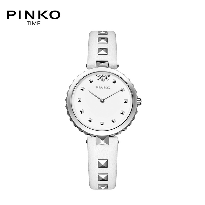 欧美品牌意大利进口Pinko简约时尚石英女表Pecan系列白色牛皮带