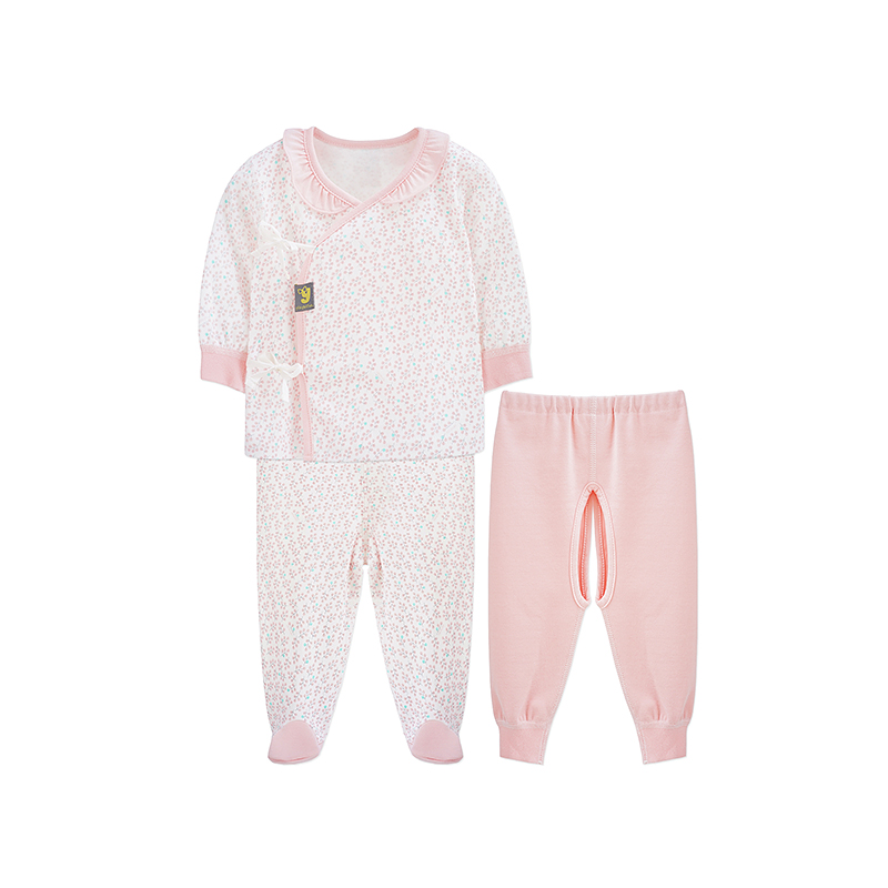苏宁自营 婴姿坊女童和尚袍三件套粉红 52-66cm 0-6个月