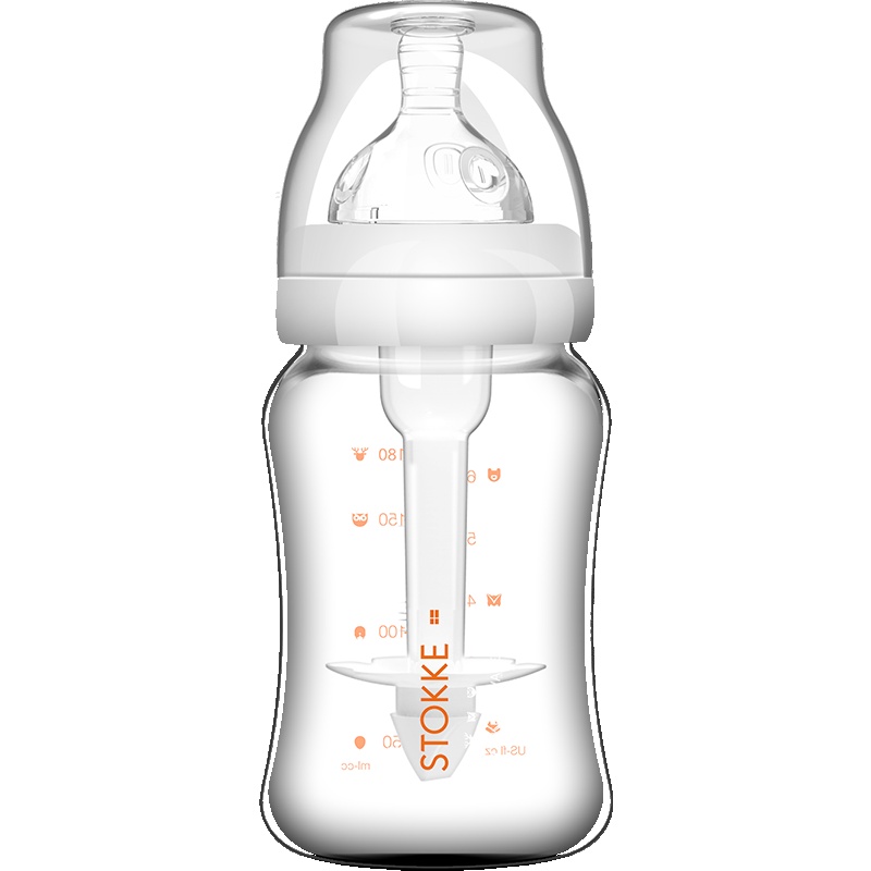 思拓科 婴儿宽口径奶瓶 宝宝防摔防胀气玻璃奶瓶180ml白色 送慢流量奶嘴