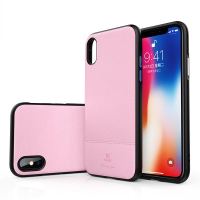 ESCASE 苹果iPhoneX手机壳/保护套 防辐射 孕妇/商务/礼物 3D浮雕打印 十字皮纹 粉色手机套