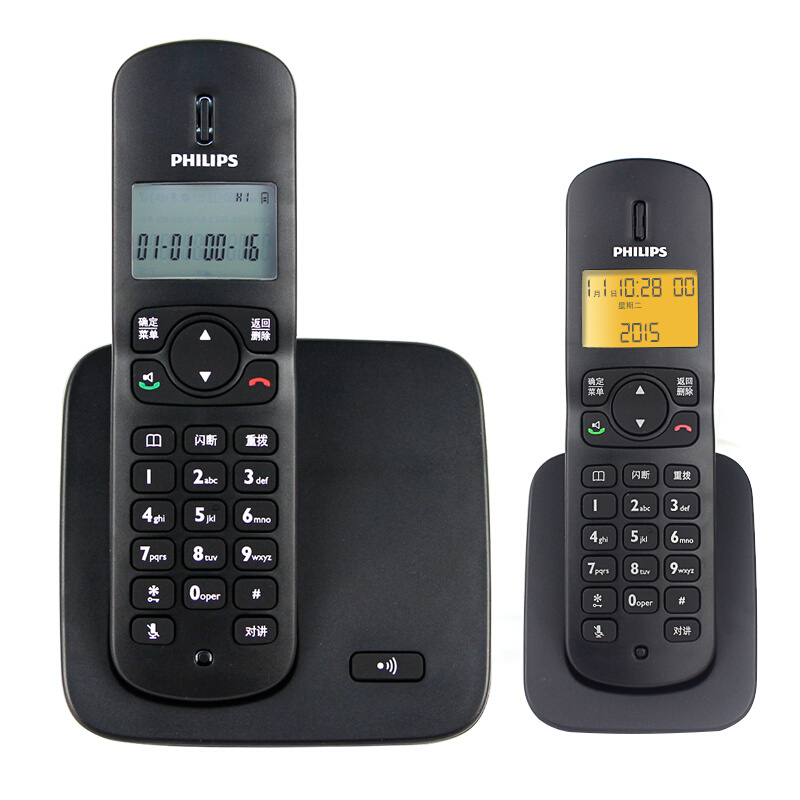 飞利浦(Philips)电话机 DCTG186一拖一 数字无绳电话套机 免提对讲 屏幕背光 家用办公座机子母机(黑色)