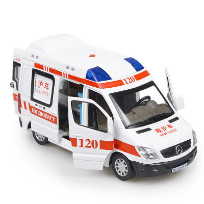 彩珀奔驰成真120救护车警车声光回力合金汽车模型玩具车男孩礼物