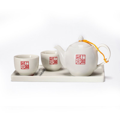 恒福(TEA MiLL)茶具 定窑白瓷上善若水托盘组 一壶二杯一托盘精致礼盒装 陶瓷 彩绘 否