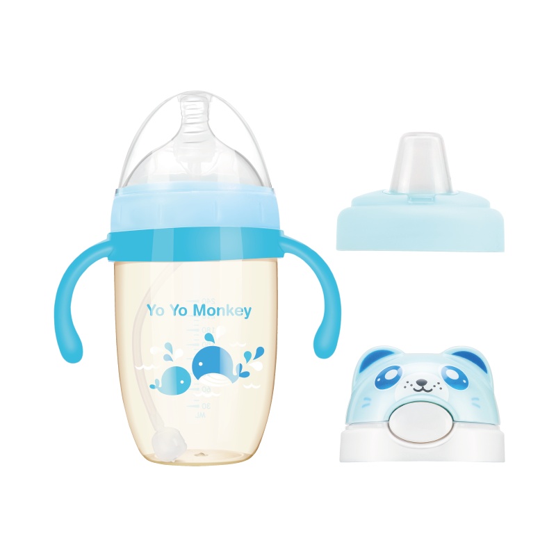 优优马骝PPSU奶瓶 宽口径耐摔宝宝硅胶奶嘴婴儿奶瓶防胀气240ML 粉色MS2118