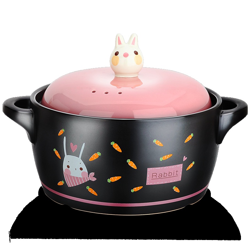 美厨 陶瓷煲砂锅 天然锂辉石2.8L汤锅炖锅养生煲 手工彩釉耐干烧 粉兔系列MCT598