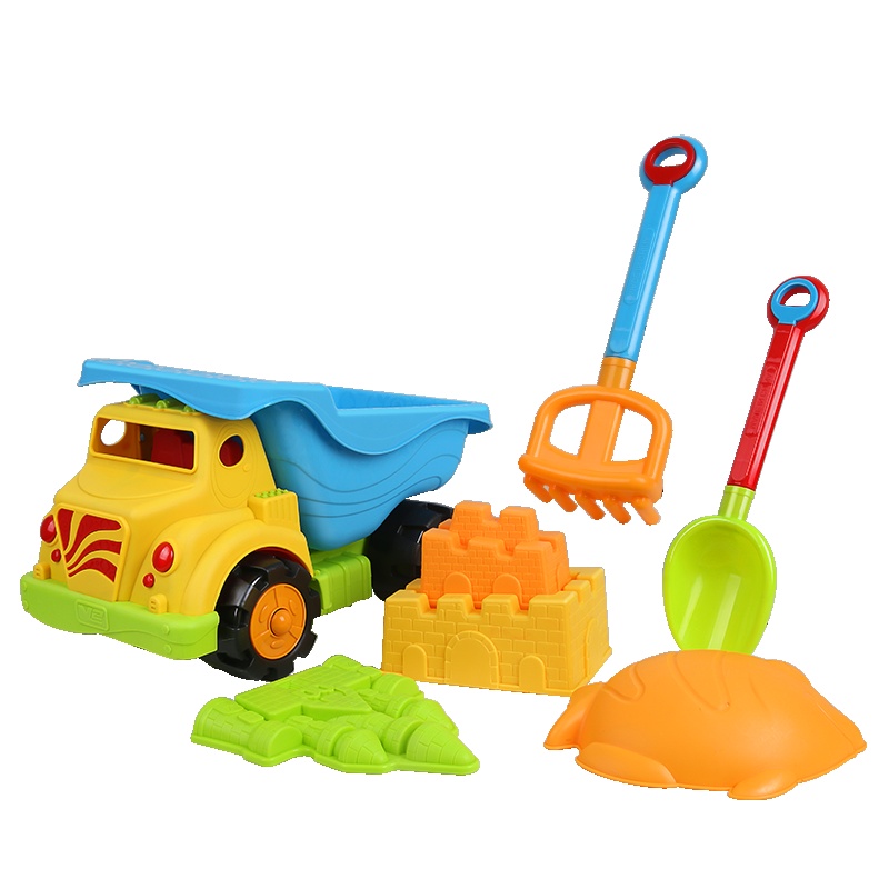 纽奇 儿童沙滩玩具套装 宝宝玩沙子挖沙工具洗澡戏水玩具 沙漏铲子沙滩车水桶工具 大型沙滩车7件套