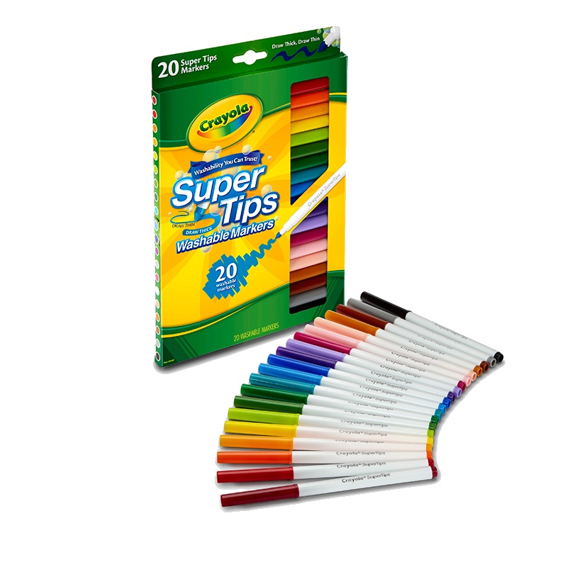 绘儿乐crayola 可水洗细杆20色彩色水彩画笔儿童涂鸦笔安全58-8106