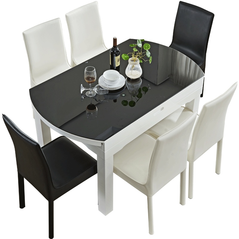 A家家具 餐桌 简约现代餐桌椅 钢化玻璃餐桌折叠伸缩圆餐桌椅组合餐厅家具黑白拼色木质其他DC2209