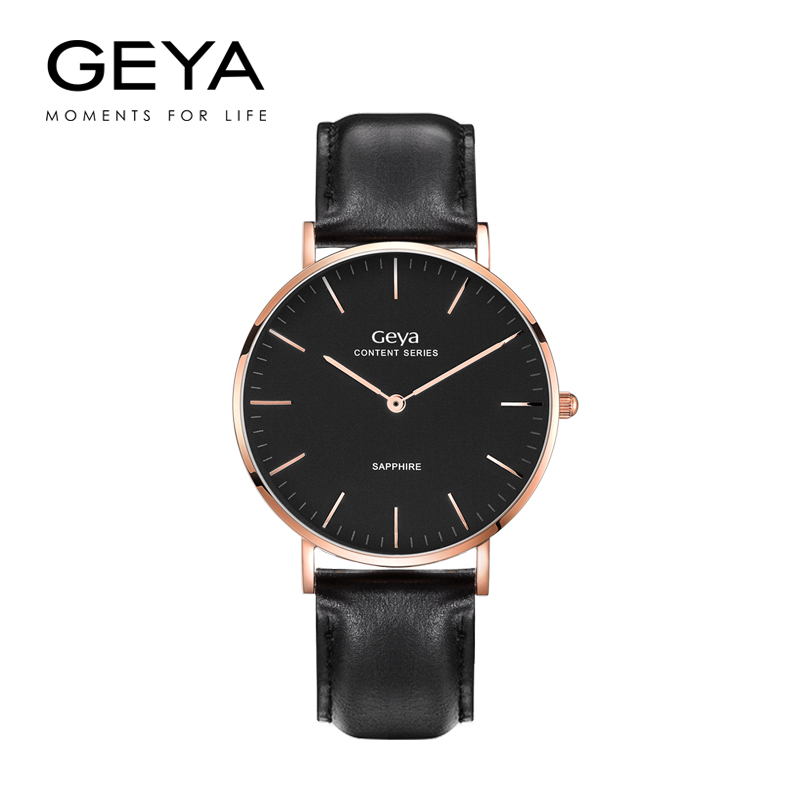 Geya格雅手表 男士机械手表 商务休闲 弧面大表盘皮带日历男表G06217GHK