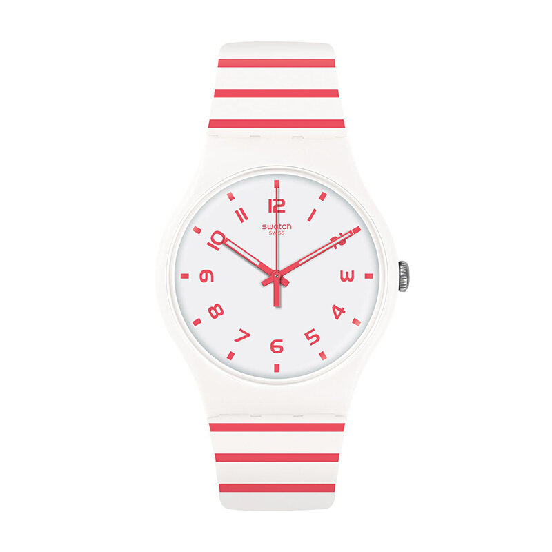 斯沃琪(SWATCH) 手表 原创炫彩系列 红白色彩 树脂表带 石英男女通用表SUOW150