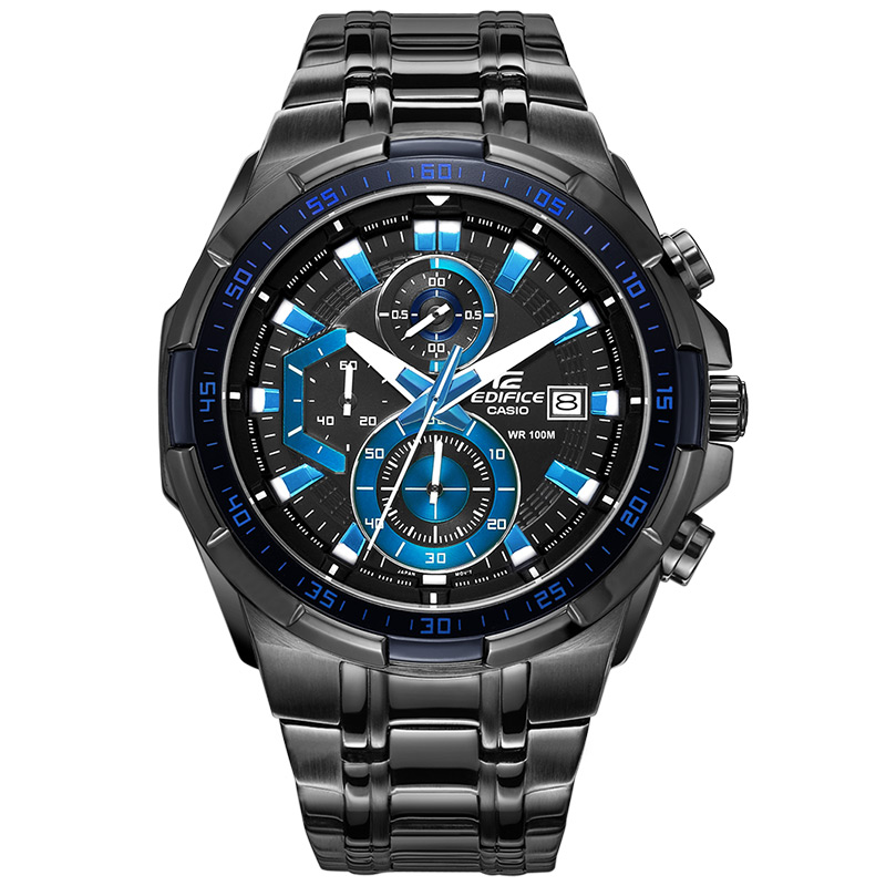 卡西欧(CASIO)手表 EDIFICE系列石英运动防水男表 黑盘钢带 EFR-539BK-1A2