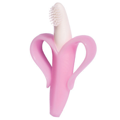 香蕉宝宝(Baby Banana)粉色带柄儿童牙刷 硅胶磨牙棒