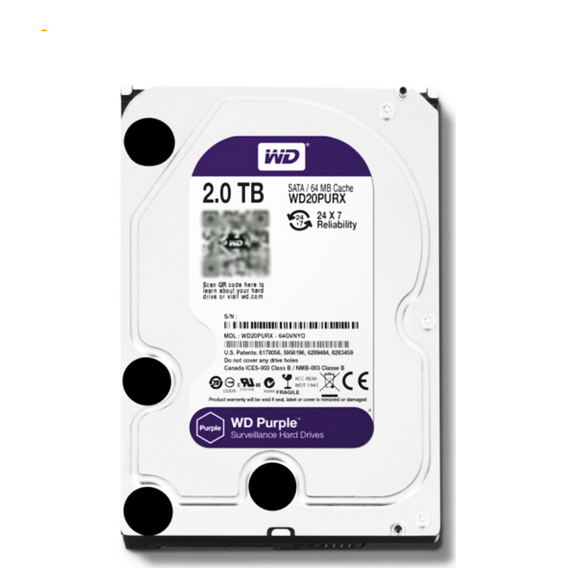 西部数据(WD) 紫盘 2TB SATA6Gb/s 64M 监控硬盘 WD20PURX (单位:个)