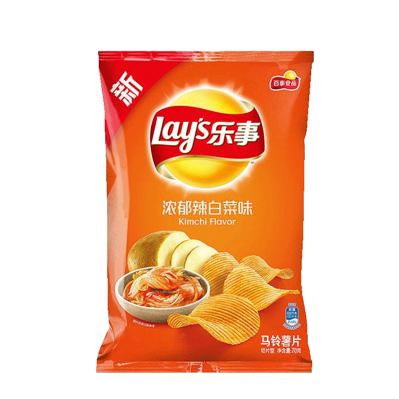 乐事(LAY'S)浓郁辣白菜味70克 袋装薯片 膨化食品