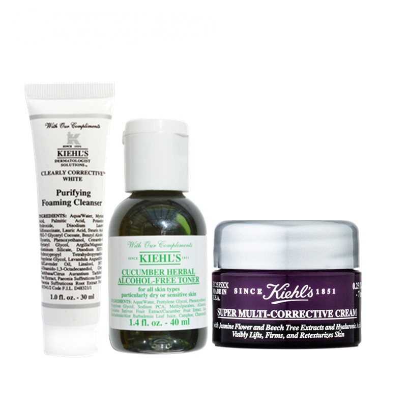 科颜氏(Kiehl's)黄瓜水40ml+净肤泡沫洁面乳30ml+紧致修颜面霜7ml 滋润 保湿 深层清洁