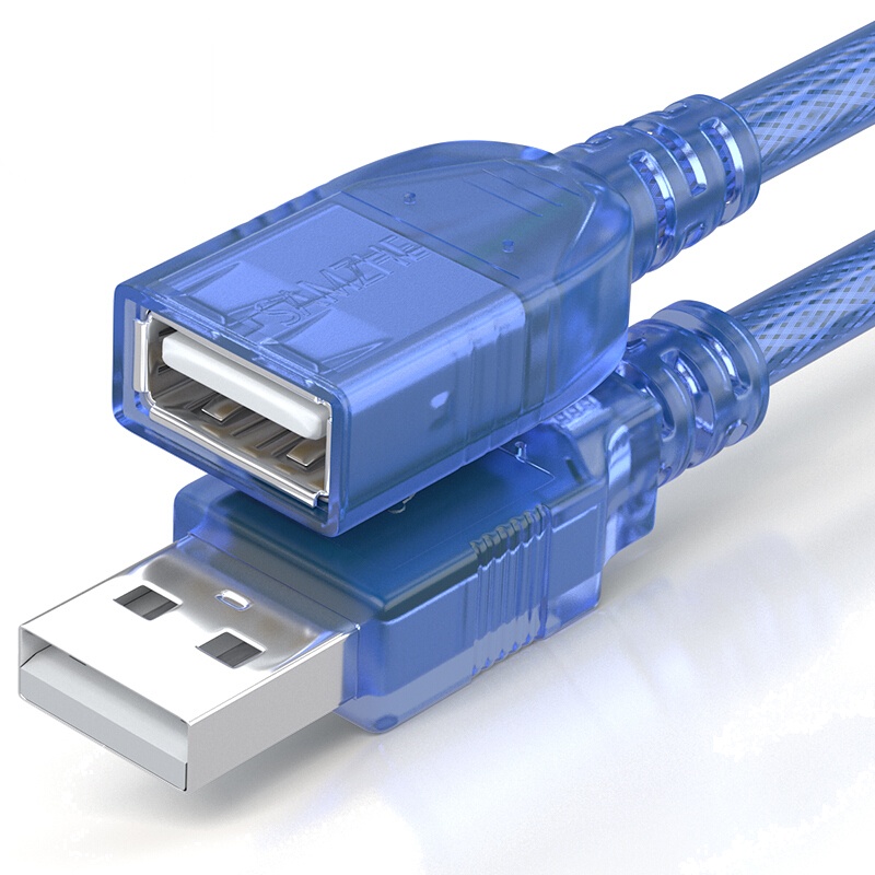 山泽 USB2.0高速传输数据延长线 公对母 AM/AF U盘鼠标键盘加长线 透明蓝3米BL-930 10个装