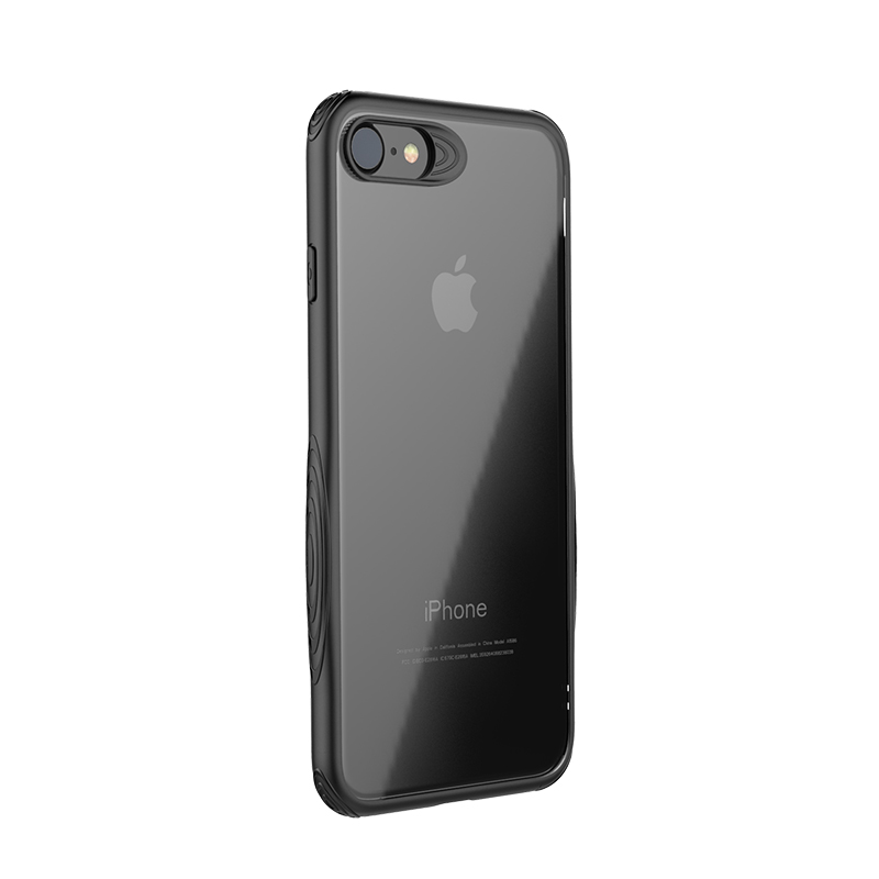 TGVI'S iPhone7/8手机壳全包防摔硅胶复古纹玻璃背板软边苹果7/8保护套 黑色