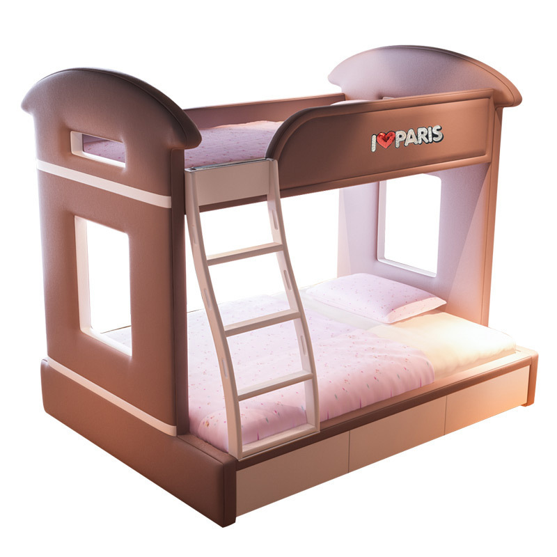 慕思子母床 EBT-601 双层床上下铺床高低床粉色实木儿童子母皮床