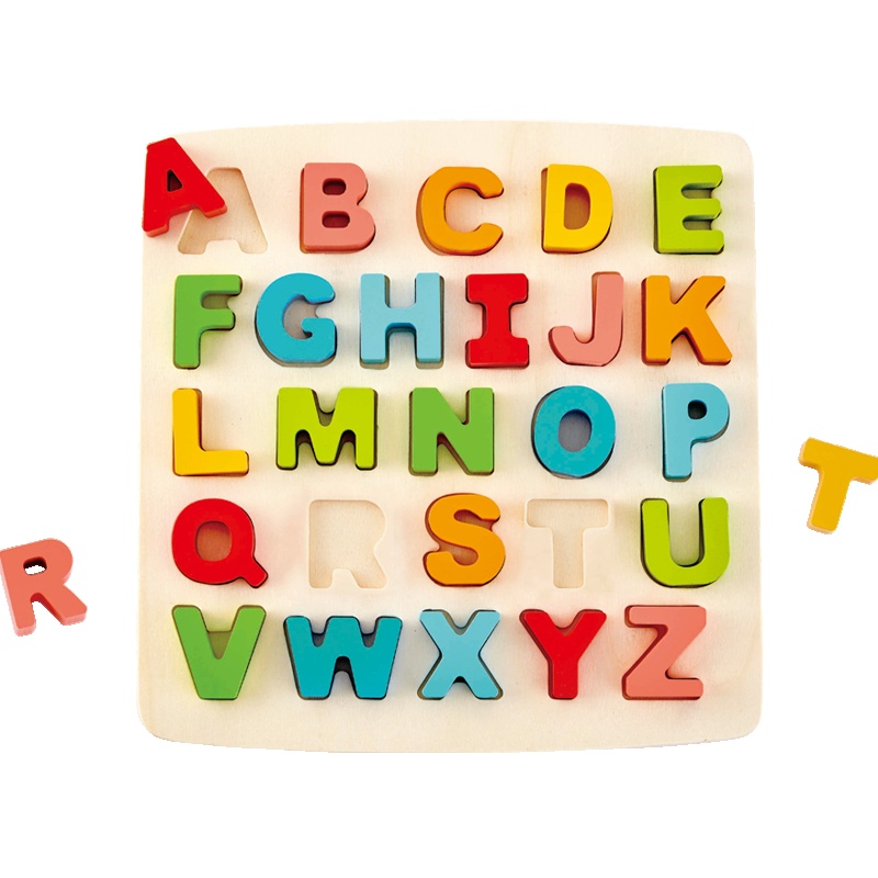 Hape四阶字母启蒙立体拼图大写字母儿童3-6岁宝宝拼板认知益智玩具男孩女孩玩具夹板MDF材质