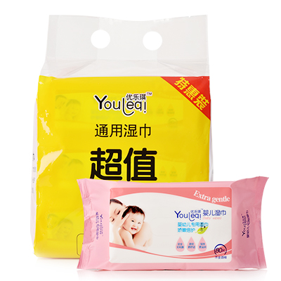优乐琪(Youleqi) 湿巾 婴儿湿巾超值3连包80片*3包 整提装宝宝通用湿纸巾