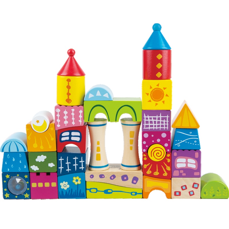 Hape童话城堡积木18个月以上男女孩宝宝益智儿童木制大颗粒木制玩具男孩女孩玩具