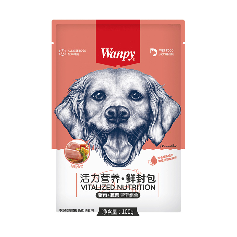 Wanpy顽皮鲜封包100g猪肉蔬菜鲜封包狗零食狗狗湿粮拌饭