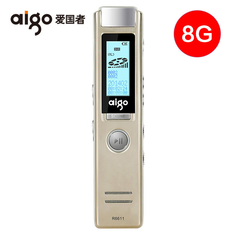 爱国者(aigo)录音笔 R6611 8G 专业微型 MP3播放器 学习/会议采访取证录音 香槟金(单位:个)