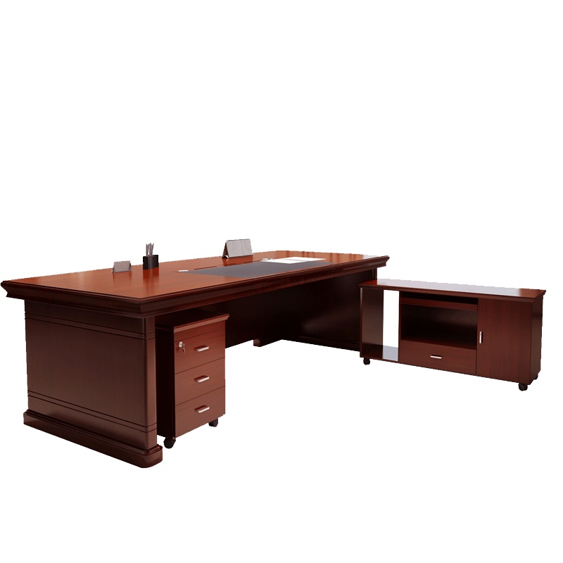 三能 办公家具大班台老板桌木质办公桌椅组合现代中式实木皮总裁桌经理桌