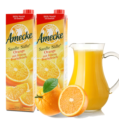 爱美可(Amecke)进口果汁 德国原装鲜榨橙汁 1L*2瓶装果汁饮料
