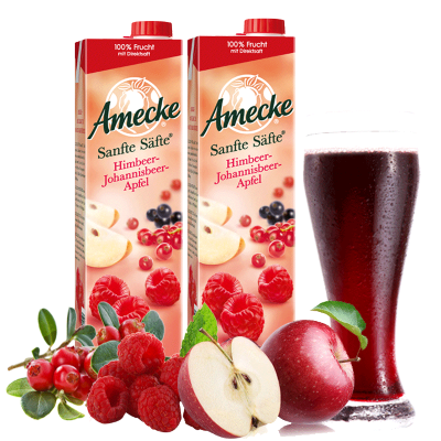 爱美可（Amecke）进口果汁德国原装鲜榨果汁树莓红醋栗苹果混合果汁1L*2瓶装果汁饮料