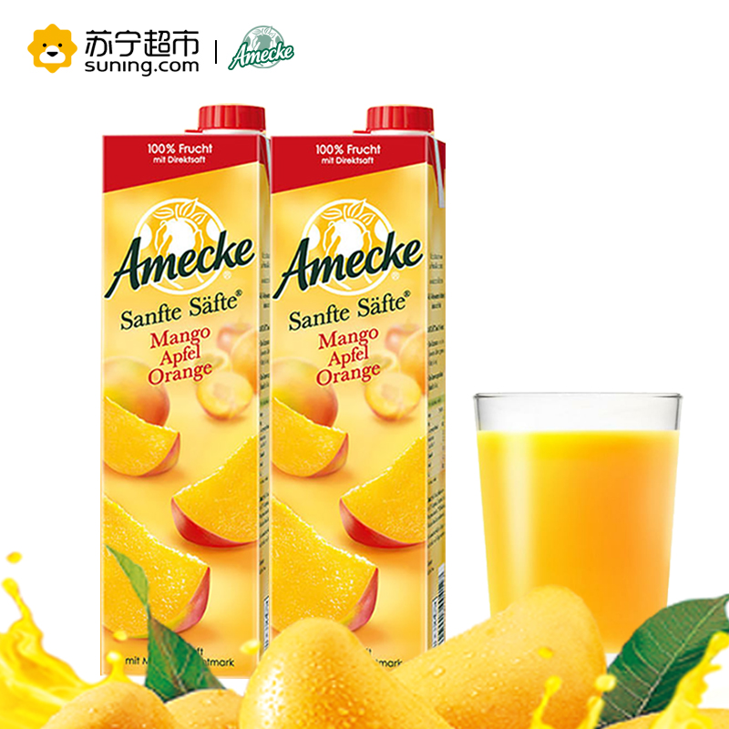 爱美可(Amecke)进口果汁 德国原装鲜榨芒果苹果混合果汁 1L*2瓶装