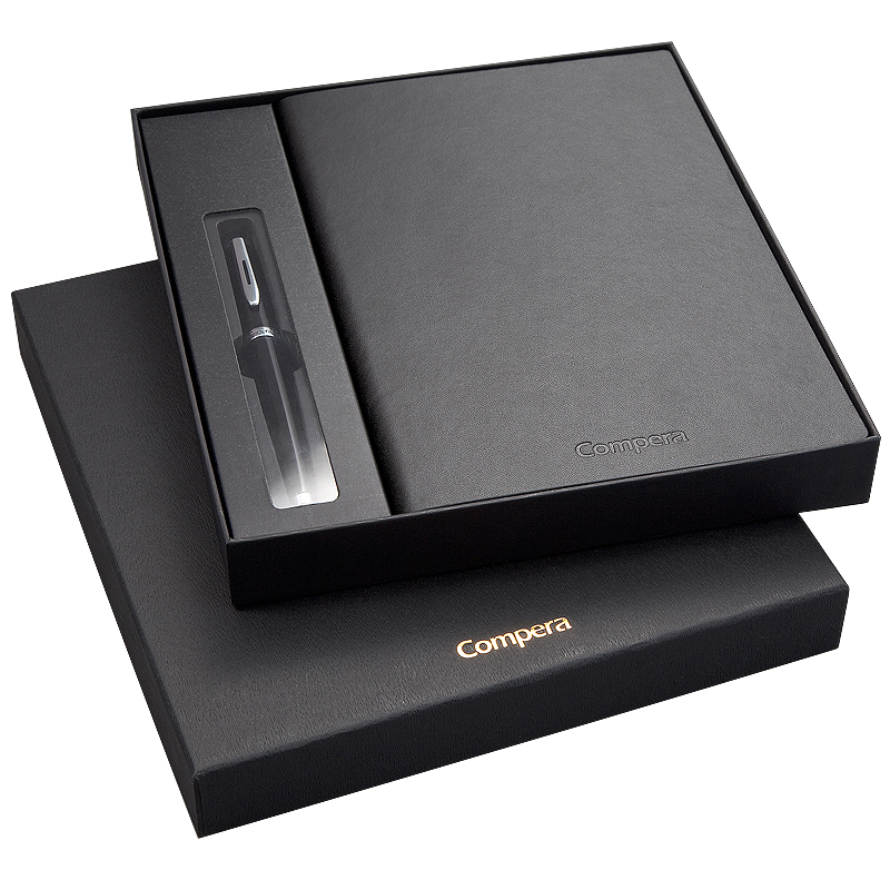 齐心 C8301 Compera 天然皮面本商务套装(配1支钢笔) A5 1本 黑