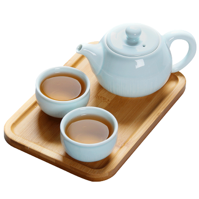 常生源 便携旅行茶具套装办公室竹木茶盘一壶二杯原矿 龙泉青瓷旅行茶具