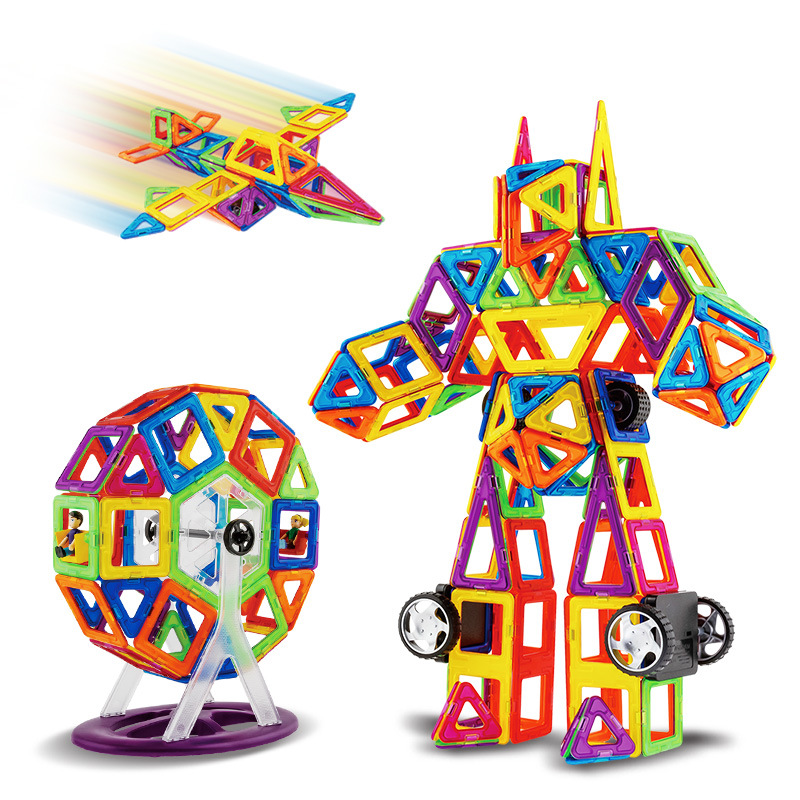 摩彩磁力片33件飞机盒装积木百变提拉磁性片益智儿童玩具磁力片套装
