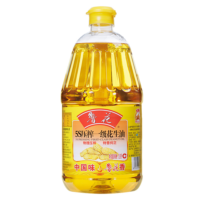 鲁花5S压榨一级花生油1.8L 花生油 食用油 食品 物理压榨 桶装