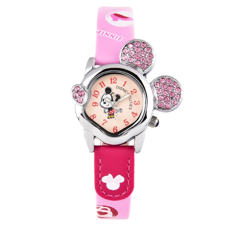 迪士尼(DISNEY)手表 可爱镶钻米奇头紫色女孩夜光石英儿童手表54016