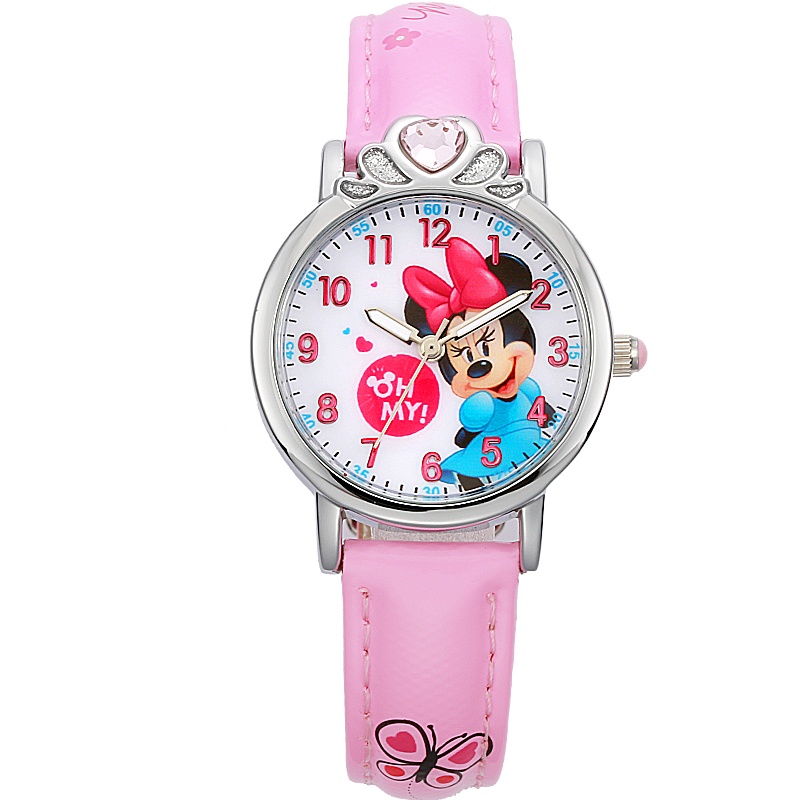 迪士尼儿童手表 女孩防水电子表 卡通米妮公主夜光粉色学生小孩石英指针手表MK-14062