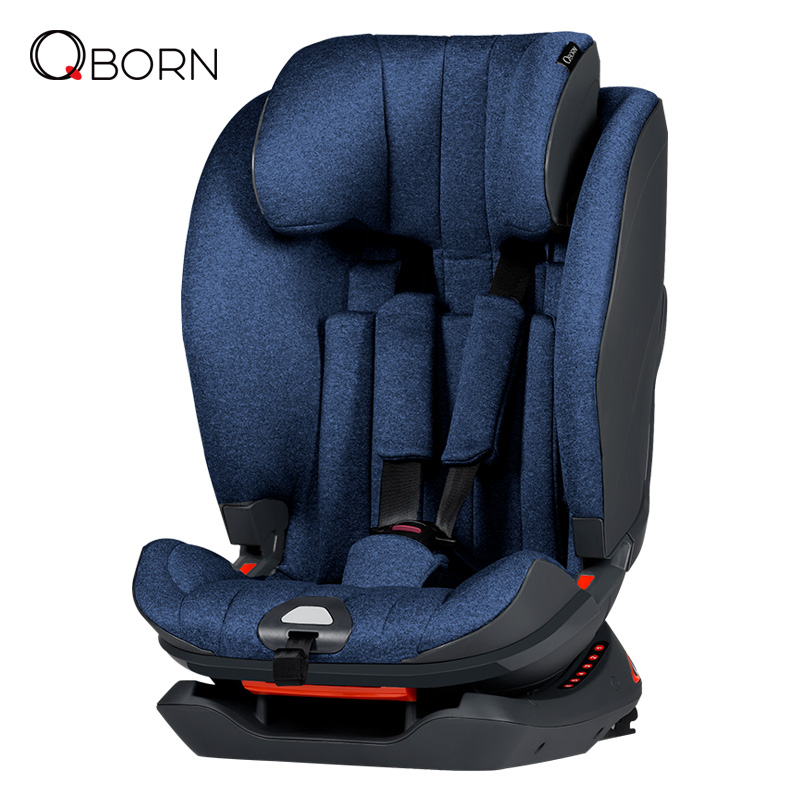 [汽车用品]QBORN儿童安全座椅 ISOFIX接口 9个月-12岁 增高垫抗震吸能侧撞保护(蓝色)