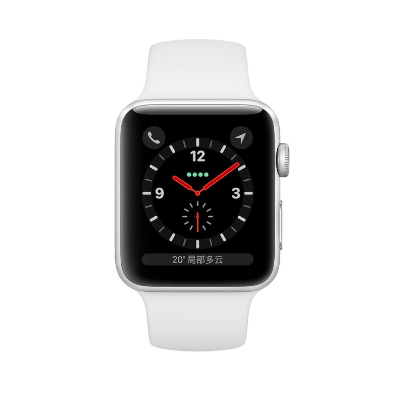 Apple Watch Series 3智能手表(GPS+蜂窝网络款 38毫米 银色铝金属表壳 白色运动型表带)