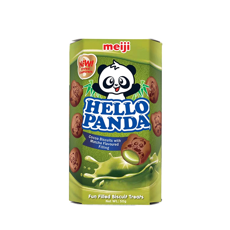 明治(meiji)熊猫抹茶夹心小熊饼干 50g/盒 新加坡原装进口零食