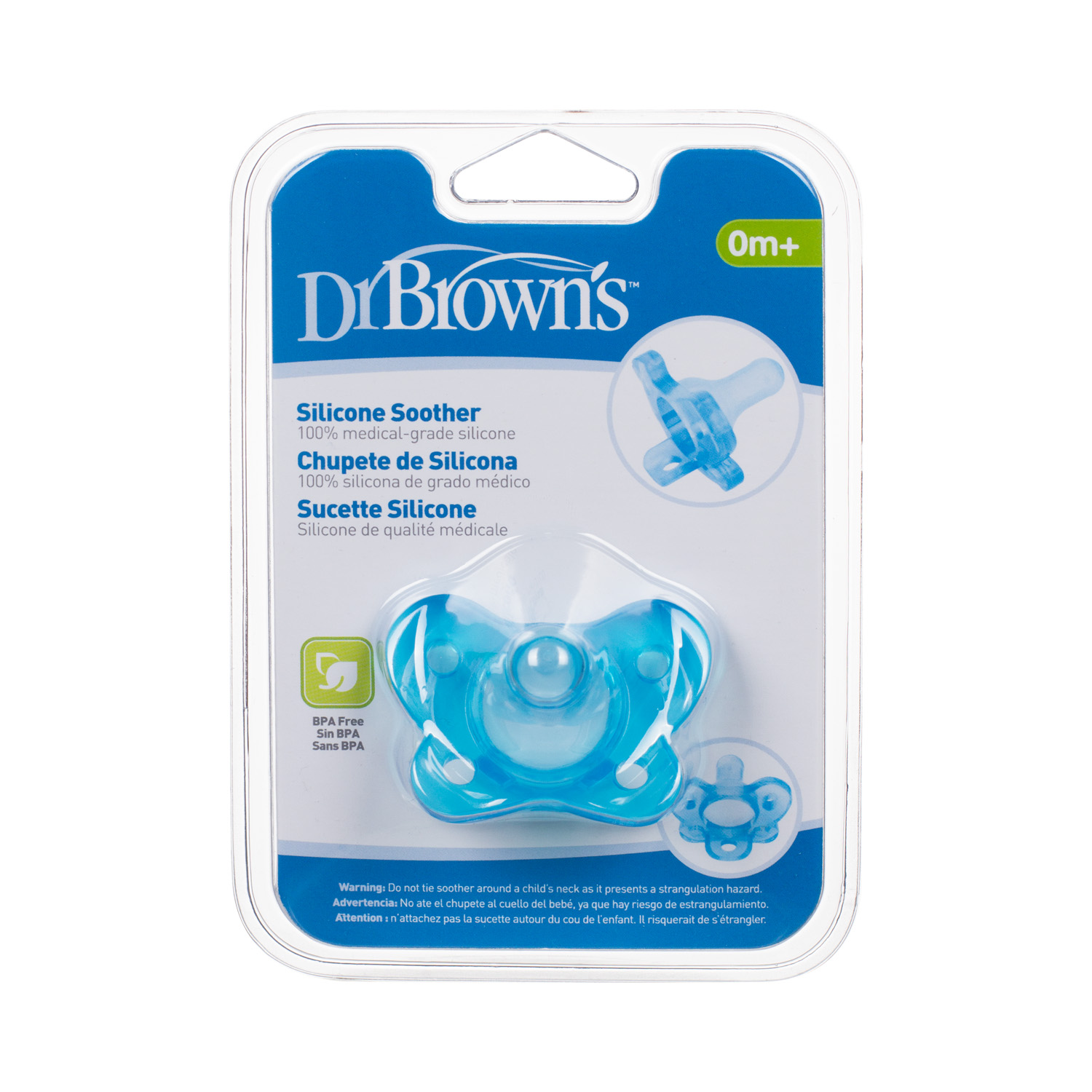 布朗博士(Dr.Brown's) 一体化全硅胶安抚奶嘴(蓝色) PS11004-INTL 0M+