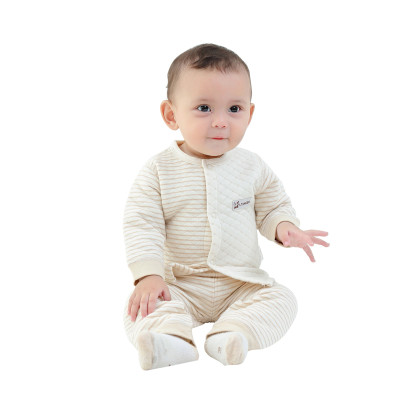 亿婴儿 彩棉婴儿保暖内衣对襟套装肩开扣套装秋冬加厚新生儿衣服2273