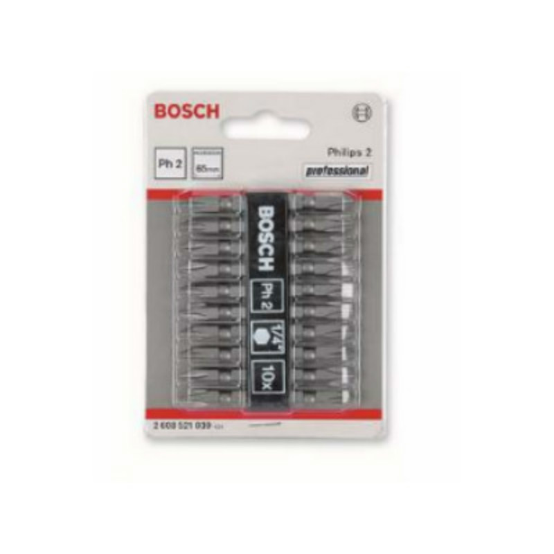 博世 Bosch 2608521039 螺丝批嘴 / 套装 Ph2 / 65mm 银色 10支