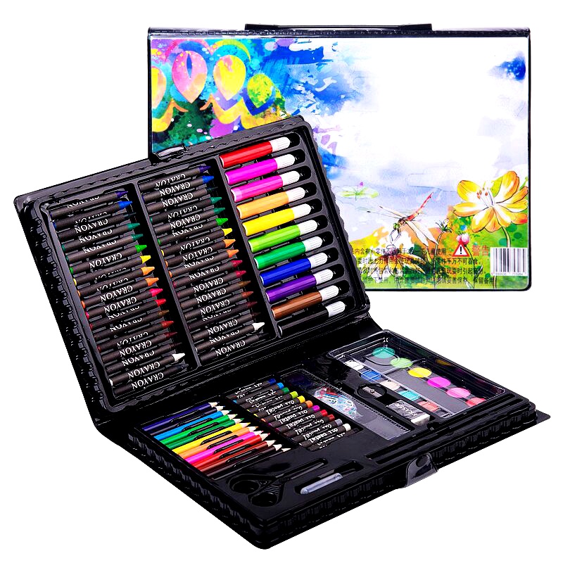 乐缔108件儿童画笔套装绘画工具盒 文具玩具画笔 可水洗水彩笔蜡笔美术铅笔