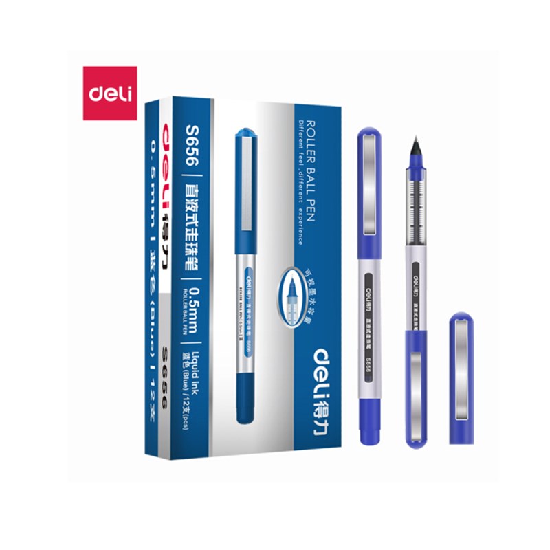 得力(deli) S656直液式走珠笔签字笔/学生考试中性笔 0.5mm 12支/盒 蓝色 5盒装