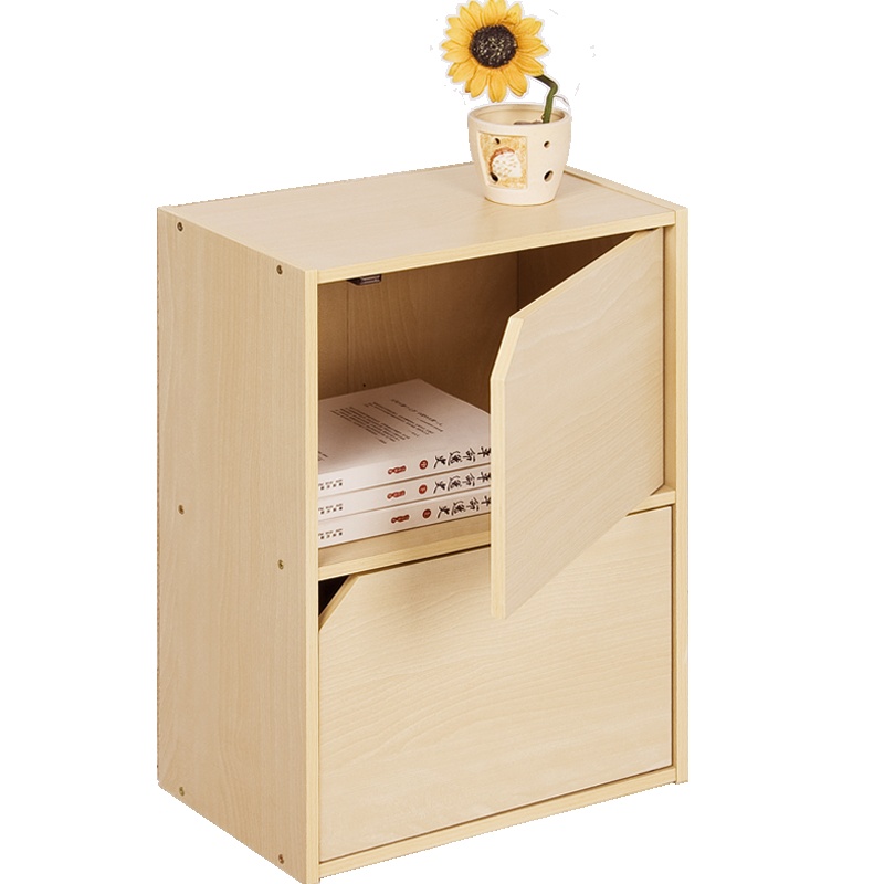 慧乐家 书柜书架 二层带门储物柜 简易收纳置物柜 木纹色 FNAL-11205