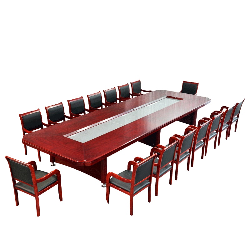 鑫金虎 办公家具大型实木会议桌长桌椅组合椭圆形办公桌贴木皮会议桌